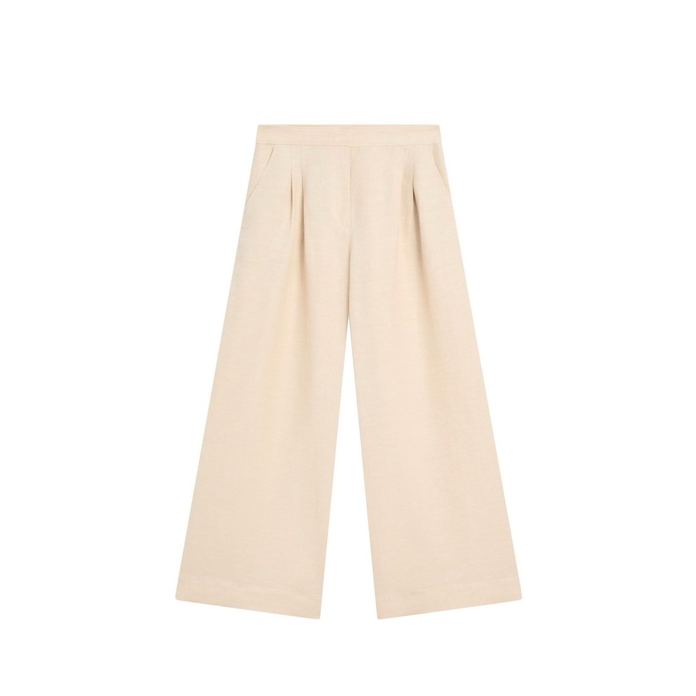 Massimo Dutti Women Trousers Pants EU 32 US 2 Wide Leg Linen Blend Cream Beige